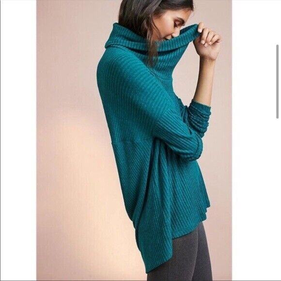 SATURDAY SUNDAY Womens XS / S Oversized Cowl Neck Ribbed Plush Knit Top Teal - Picture 7 of 10